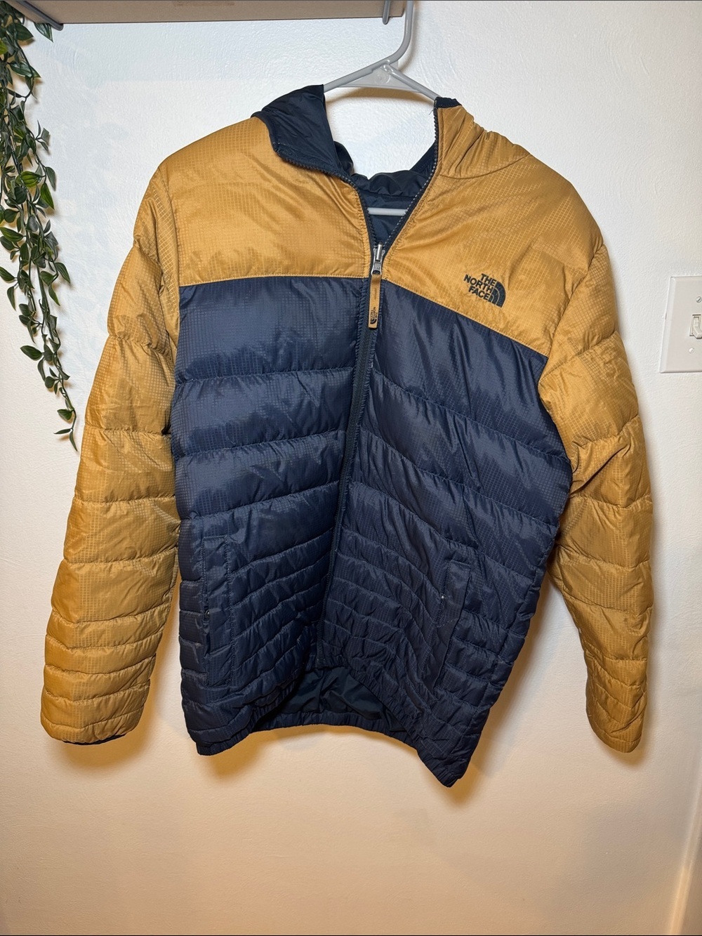The North Face reversible double sided down Jacket - Navy & Mustard boy XL